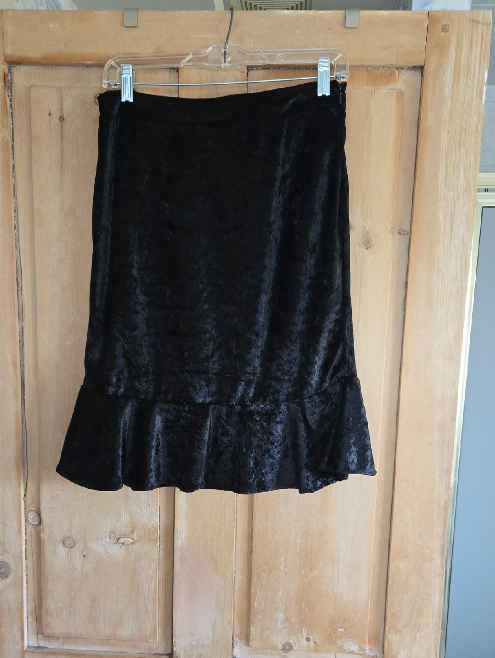 The Limited Black Velvet Mini Skirt with Ruffle Hem